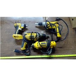 3 DeWalt Electric Drills c/w 1 DeWalt Cut-Out Tool