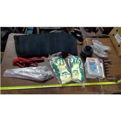 Box of Gardening Gloves, Flex Support Vest, Concrete Anchors, Screwdriver/Drillbits, etc.