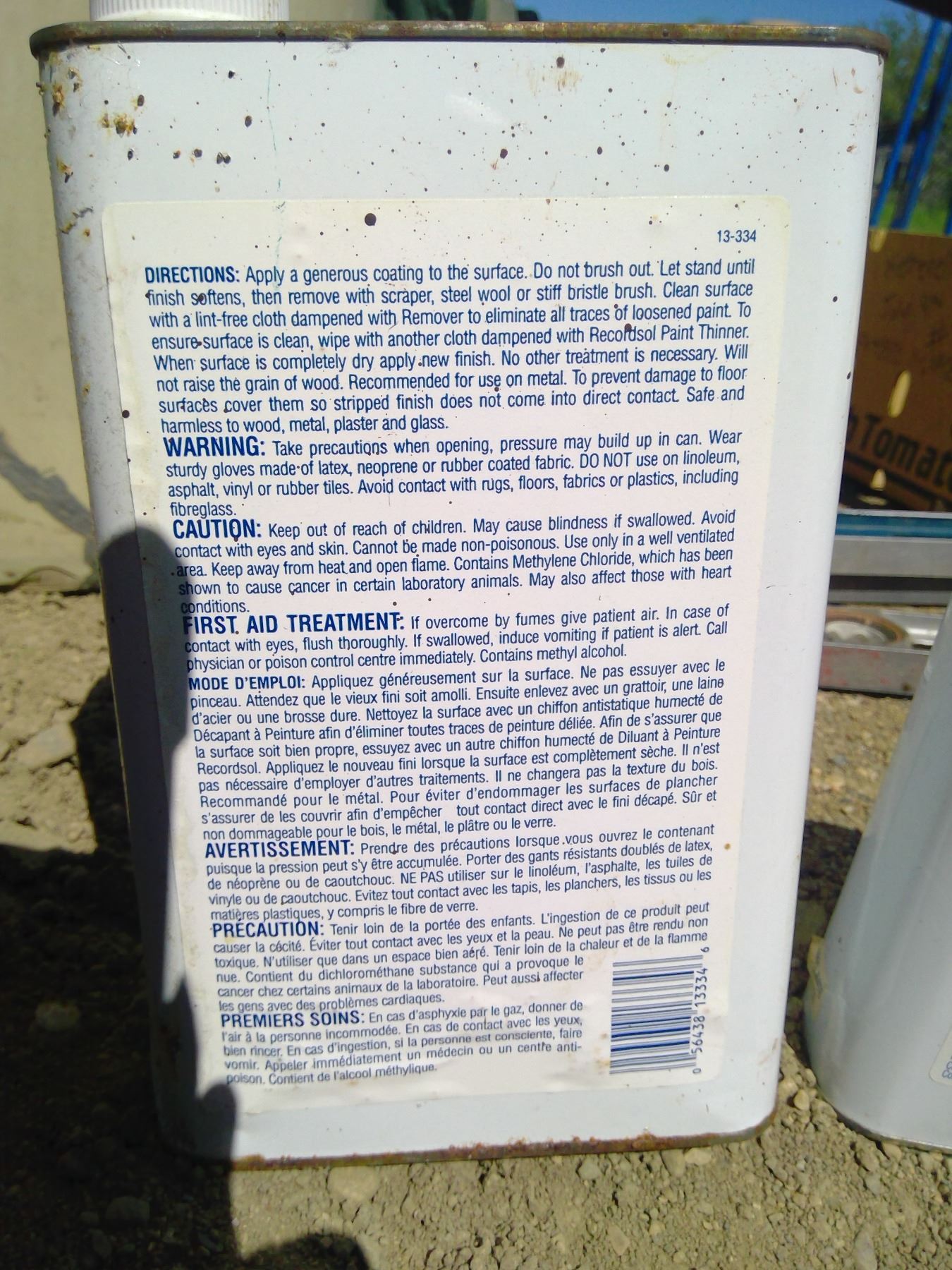 Paint and Varnish Remover (empty) and Pure Turpentine (almost full)