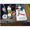 Image 3 : Box of Clear Sealer, Clear Wood Preservative, Olympic Stain, Camp Fuel, etc.