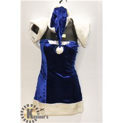 WOMENS ADULT ROYAL BLUE INTIMATE SANTA 3PC COSTUME