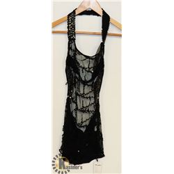 PEECABOO 1PC WOMENS BLACK SHEER/ EMBELLISHED HALTER