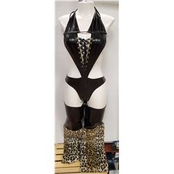 PEECABOO 3PC WOMENS BLACK & CHEETAH FUR  ADULT