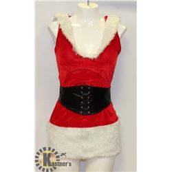 3PC WOMENS RED ADULT SANTA THEMED HOODED COSTUME