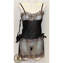 WOMENS 2PC SHEER BLACK & BROWN/ WHITE