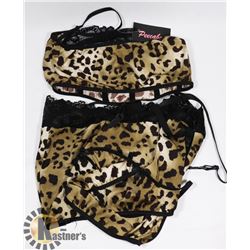 PEECABOO 3PC WOMENS CHEETAH PRINT & BLACK LACE
