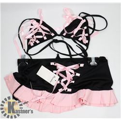 PEECABOO 2PC WOMENS BLACK & BABY PINK LACE UP