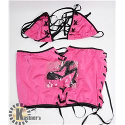 PEECABOO 3PC WOMENS HOT PINK & BLACK LACE UP
