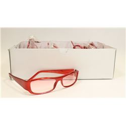 TRAY OF 12 DESIGNER STYLE GLASSES; RED FRAMES