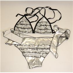 PEECABOO 2PC WOMENS SILVER & BLACK TIE UP