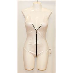 PEECABOO 1PC WOMENS WHITE W/ BLACK ZIP UP, HALTER