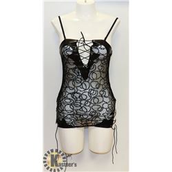 PEECABOO 2PC WOMENS BLACK LACE & LEATHER STYLE