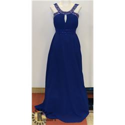 ROYAL BLUE EMPIRE WAIST A LINE DRESS WITH PLEATED/