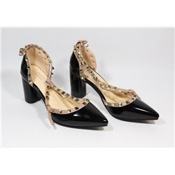 FASHION WOMENS BLACK & BLUSH GOLD STUDDED STRAP