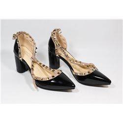 FASHION WOMENS BLACK & BLUSH GOLD STUDDED STRAP