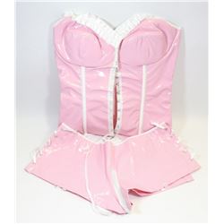 PEECABOO 2PC WOMENS BABY PINK & WHITE PLEATHER