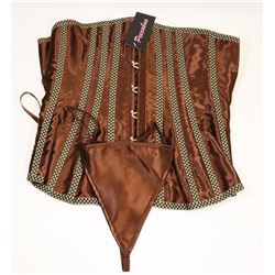 PEECABOO 2PC WOMENS BROWN W/ CHECKERED TRIM