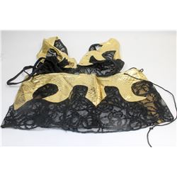 PEECABOO 3PC WOMENS GOLD W/  BLACK LACE & LEATHER