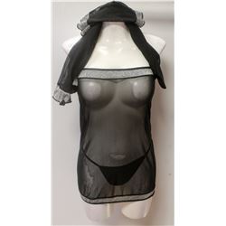 PEECABOO 4PC WOMENS BLACK SHEER & SILVER
