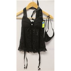 PEECABOO 2PC WOMENS BLACK LACE HALTER TOP STYLE