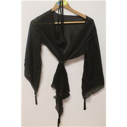 PEECABOO 2PC WOMENS BLACK SHEER & FRINGED