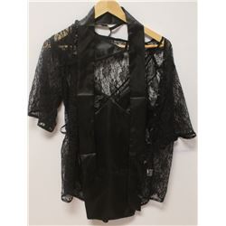 PEECABOO 3PC WOMENS BLACK SATIN STYLE