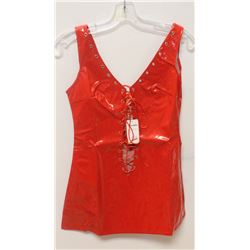 PEECABOO 1PC WOMENS RED PLEATHER LACE UP FRONT