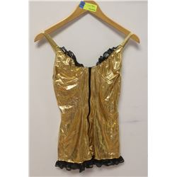 PEECABOO 1PC WOMENS GOLD W/ BLACK LACE ZIP UP
