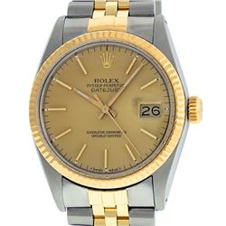 Rolex Mens 2 Tone 14K Champagne Index 36MM Datejust Wristwatch