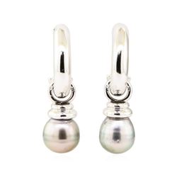 Black Tahitian Pearl Earrings - 14KT White Gold