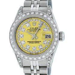 Rolex Ladies Stainless Steel Quickset Yellow Diamond Lugs Jubilee Datejust Wrist