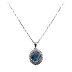 4.56 ctw Blue Zircon and Diamond Pendant With Chain - 14KT White Gold