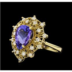 3.20 ctw Tanzanite and Diamond Ring - 14KT Yellow Gold