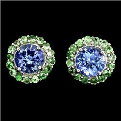 Natural Tanzanite 6 MM &  Tsavorite Garnet Studs