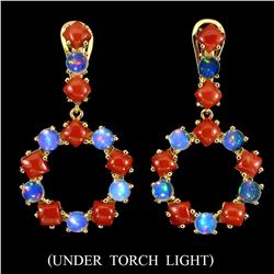 Unheated White Opal & Italian Coral Earrings