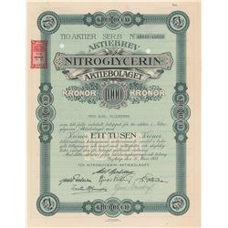 Alfred Nobel: Nitroglycerin Aktiebolaget Stock Certificate