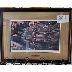 Ducks Unlimited 952/1500 "Dark Water Woodies" by Howard Poe Framed 30" w x 22"h