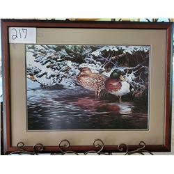 Ducks Unlimited 42/150 Ducks on Water/Winter Scene Framed 32"w x 25"h