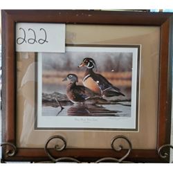 Ducks Unlimited 663/2000 "Misty Marsh Wood Ducks" by Richard Clifton Framed 17"w x 15"h