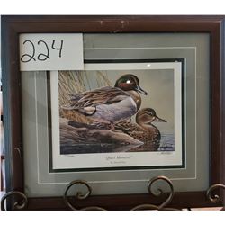 Ducks Unlimited 1427/1500 "Quiet Moment" by Harold Roe Framed 17 1/2"w x 15 1/2"h