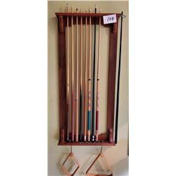 Pool table cue stick rack with 9 cue sticks 25"w x 55"h - 2 racks