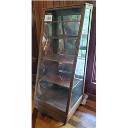 Antique Solid Oak Fancy Curio/Display Cabinet, Glass w/ Mirrored Back - 5 Shelves, Opens from Back