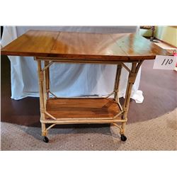Early Wicker Tea Cart on Wheels w/ Extra Large Top - Approx 36" x 30" top - base 15"w x 31"l x 29"h