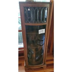 Antique 1/4 Oak with Bow Front Glass and Leaded Door - 5 shelves - approx 20 1/2w x 14"d x 53"h