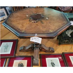 Beautiful Antique Octagonal table, nice carvings, with painted floral top - approx 36"d x 30"h