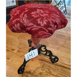 Antique Swivel Organ Stool - Wood with Cast iron legs - needs minor repair to seat swivel - 18" 3 le