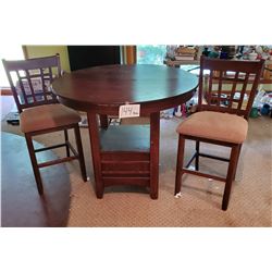 3 Pc Newer Game Table & 2 Chairs, Solid Oak, Nice Condition - Approx. 42"d x 36"h