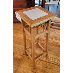 Oak Wooden Stand with Spindle type upper portion - approx 40"t with ceramic top