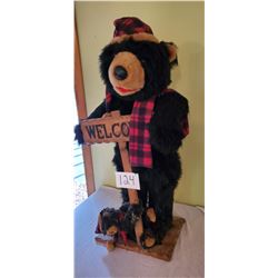 "Welcome" Christmas Bear with Scord and Hat with cub 40"h x 21"w x 12" d