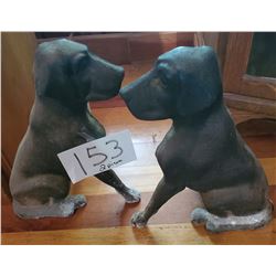 Pair of Cast Iron dog (retreiver) fireplace and irons - approx 14"h x 12"w x 15"d